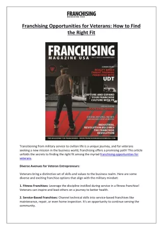 Franchising Opportunities for Veterans- How to Find the Right Fit