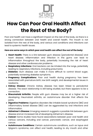 How Can Poor Oral Health Affect the Rest of the Body