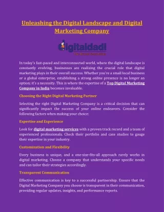 Unleashing the Digital Landscape and Digital Marketing Company