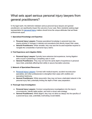 What sets apart  personal injury lawyers from general practitioners?