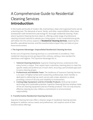 A Comprehensive Guide to Residential Cleaning Services