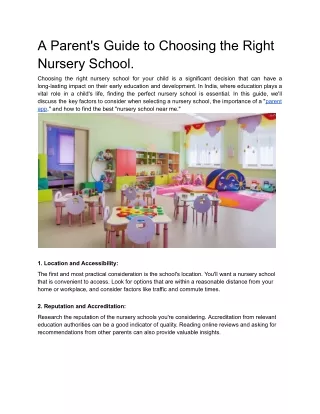 A Parent's Guide to Choosing the Right Nursery School