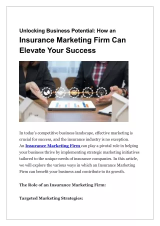 Unlocking Business Potential: How an Insurance Marketing Firm Can Elevate Your S
