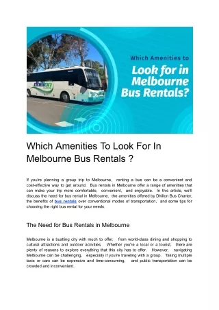 What to Seek in Melbourne Bus Rental Amenities