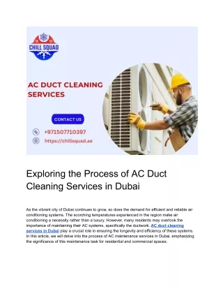 Exploring the Process of AC Duct Cleaning Services in Dubai