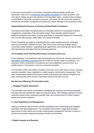 Navigating Success_ The Role of a Commercial Real Estate Consultant and the Expertise of The Guardians India