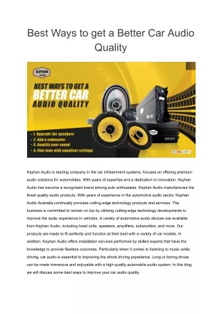 Best Ways to get a Better Car Audio Quality