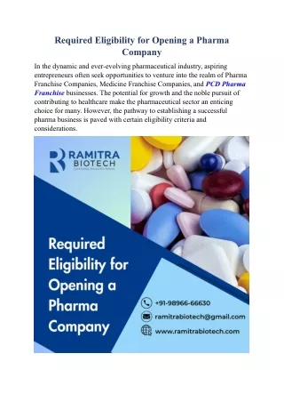 Required Eligibility for Opening a Pharma Company