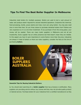 Tips To Find The Best Boiler Supplier In Melbourne