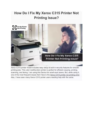 How Do I Fix My Xerox C315 Printer Not Printing Issue