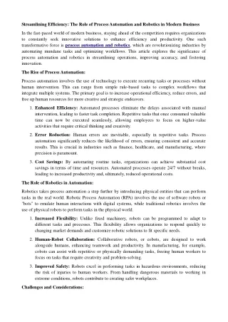 Streamlining Efficiency The Role of Process Automation and Robotics in Modern Business