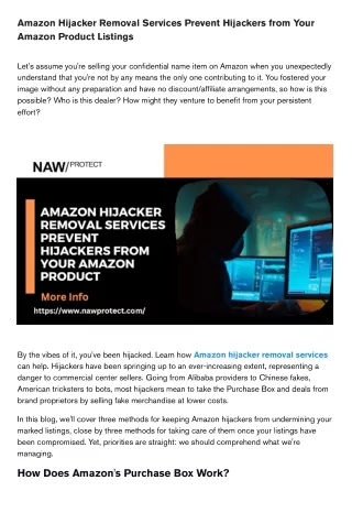 Amazon Hijacker Removal Services Prevent Hijackers from Your Amazon Product Listings