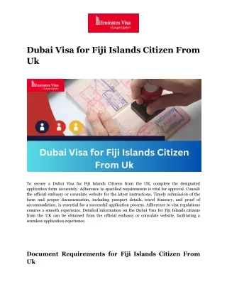 Dubai Visa for Fiji Islands Citizen From Uk