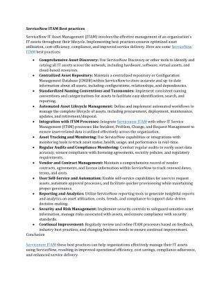 ServiceNow ITAM Best practices