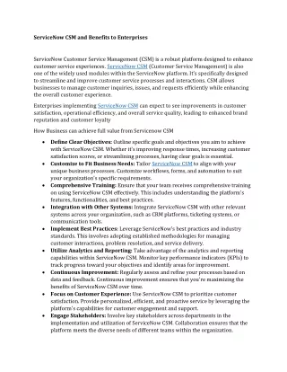 ServiceNow CSM and Benefits to Enterprises