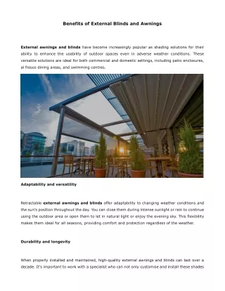 Benefits of External Blinds and Awnings