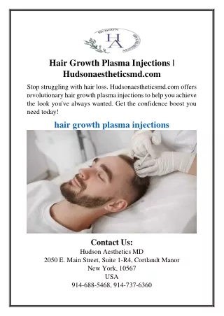 Hair Growth Plasma Injections | Hudsonaestheticsmd.com