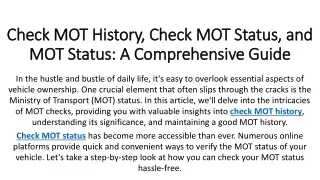 Check MOT History, Check MOT Status, and MOT Status A Comprehensive Guide