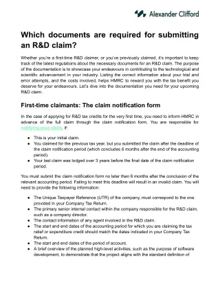 Which documents are required for submitting an R&D claim