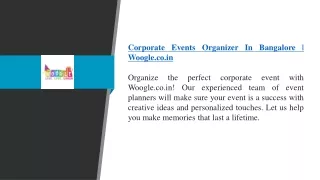 Corporate Events Organizer In Bangalore  Woogle.co.in