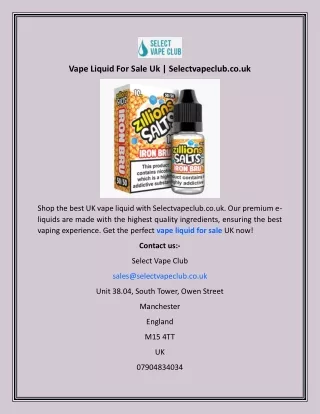 Vape Liquid For Sale Uk  Selectvapeclub.co.uk