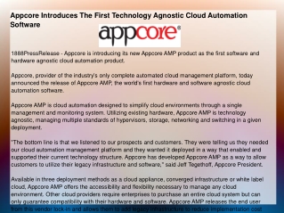 Appcore Introduces The First Technology Agnostic Cloud Autom