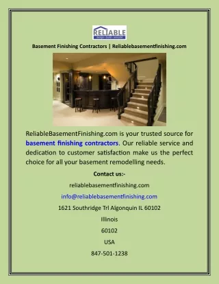 Basement Finishing Contractors  Reliablebasementfinishing