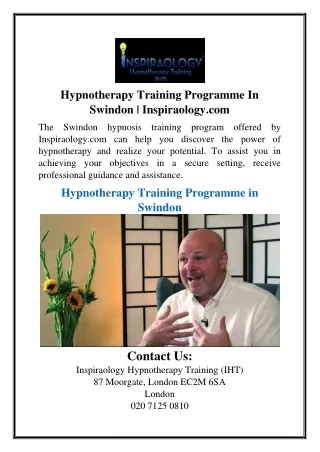 Hypnotherapy Training Programme In Swindon | Inspiraology.com