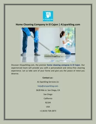 Home Cleaning Company In El Cajon  A1sparkling