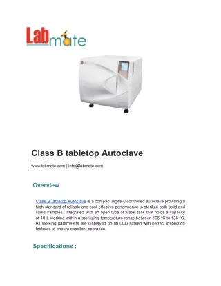 Class B tabletop Autoclave