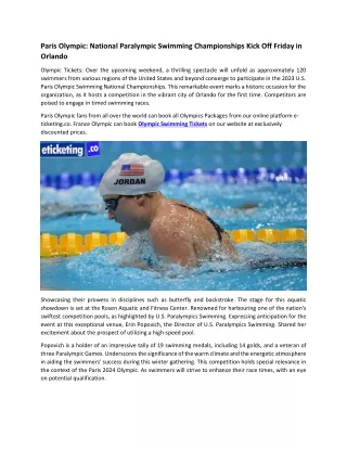 Paris Olympic National Paralympic Swimming Championships Kick Off Friday in Orlando