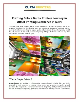 Crafting Colors Gupta Printers Journey in Offset Printing Excellence in Delhi