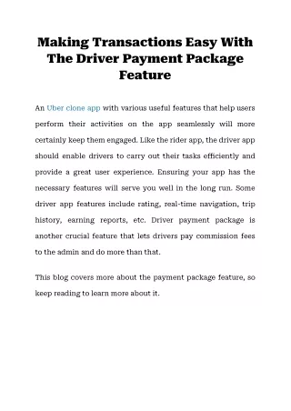 Making Transactions Easy With The Driver Payment Package Feature