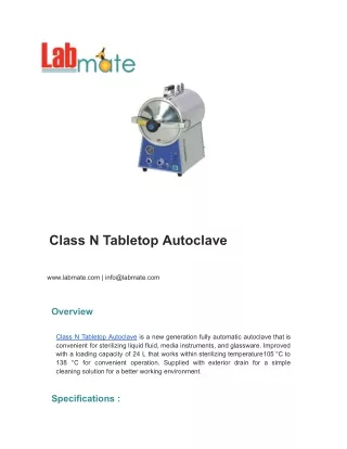 Class N Tabletop Autoclave