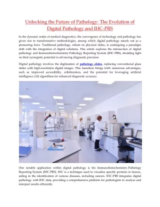 Unlocking the Future of Pathology The Evolution of Digital Pathology and IHC-PRS