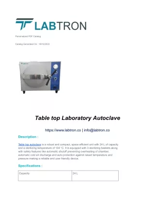 Table top Laboratory Autoclave