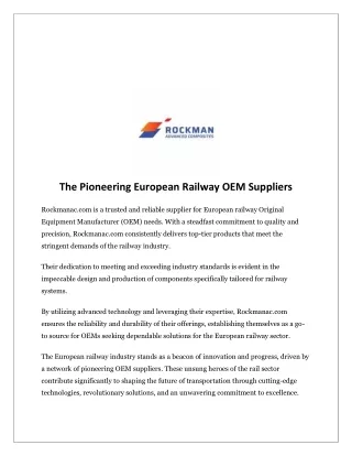 The Pioneering European Railway OEM Suppliers