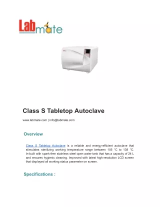 Class S Tabletop Autoclave