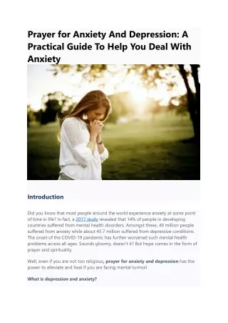 Prayer for Anxiety And Depression A Practical Guide To Help You Deal With Anxiety