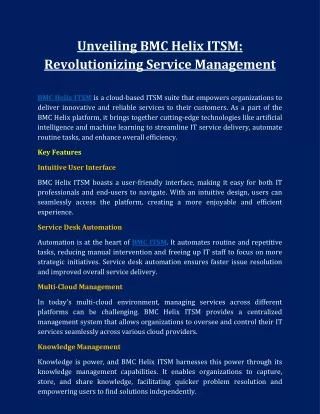 Unveiling BMC Helix ITSM- Revolutionizing Service Management