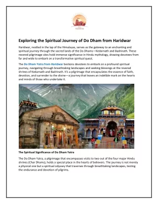 Exploring the Spiritual Journey of Do Dham from Haridwar