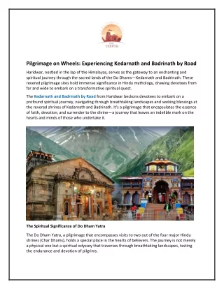 Pilgrimage on Wheels: Experiencing Kedarnath and Badrinath by Road