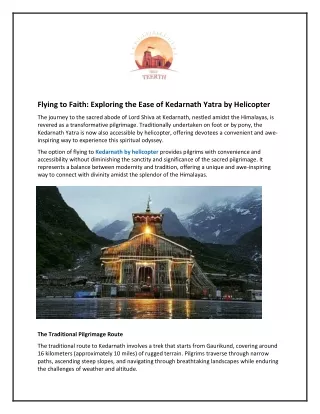 Flying to Faith: Exploring the Ease of Kedarnath Yatra by Helicopter