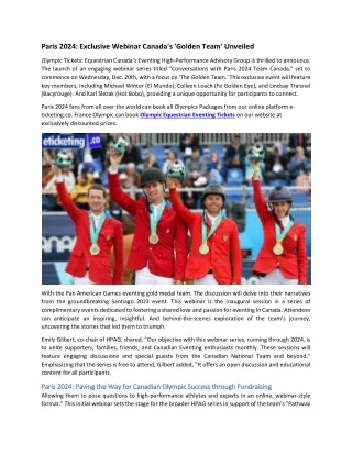 Paris 2024 Exclusive Webinar Canada's 'Golden Team' Unveiled