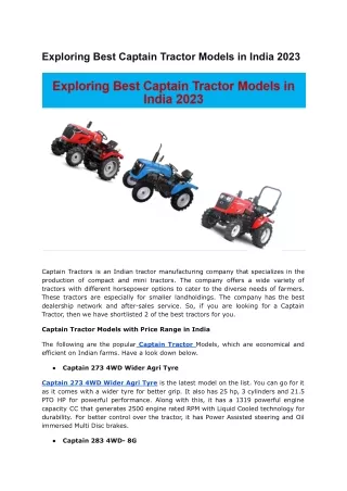 Exploring Best Captain Tractor Models in India 2023