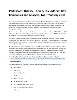 Parkinson’s Disease Therapeutics Market