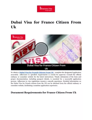 Dubai Visa for France Citizen From Uk