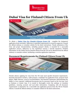 Dubai Visa for Finland Citizen From Uk