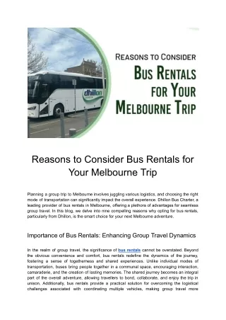 Factors to Ponder Bus Rentals for Your Melbourne Travel