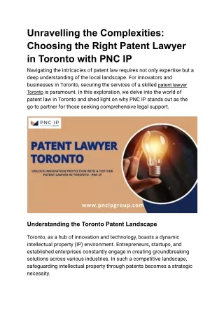 Navigating Innovation Safely: PNC IP, Your Trusted Patent Lawyer in Toronto